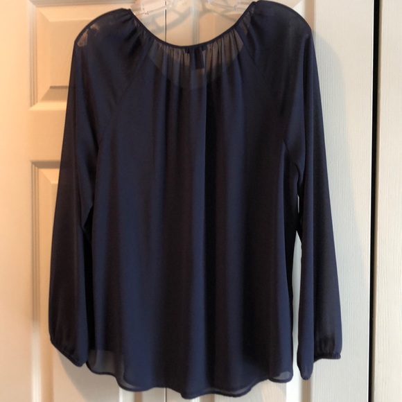 Ladies Ann Taylor Sheer Navy Blouse - Picture 3 of 3